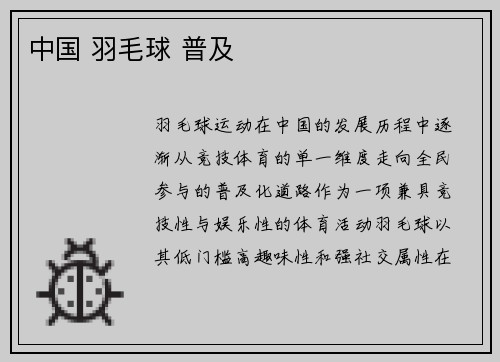 中国 羽毛球 普及