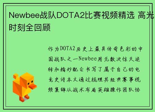 Newbee战队DOTA2比赛视频精选 高光时刻全回顾
