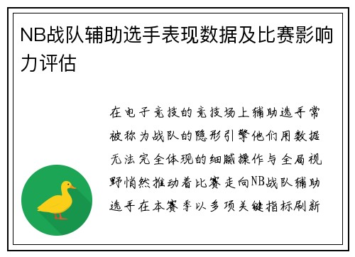 NB战队辅助选手表现数据及比赛影响力评估